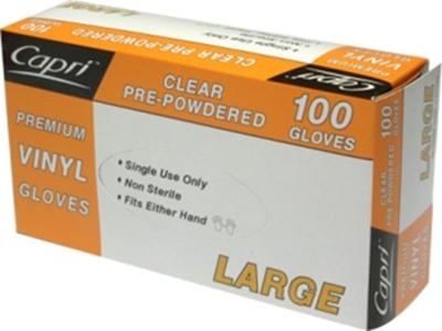 Large Powdered Clear Vinyl Gloves 100pc (10) - Click for more info